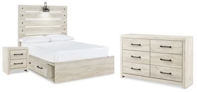 Cama con panel completo, cómoda y mesita de noche Cambeck
