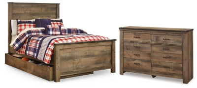 Cama Trinell con panel completo, con almacenamiento y tocador