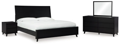 Cama de paneles, tocador, espejo y mesita de noche Danziar King
