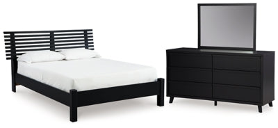 Danziar Full Panel Slat Bed, Dresser and Mirror
