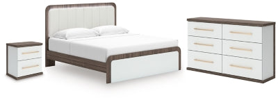 Mazilar King Upholstered Bed, Dresser and Nightstand