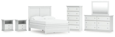 Cama con cabecero y piecero Bostwick Shoals, tocador, espejo, cómoda y 2 mesitas de noche