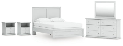 Cama Queen con paneles, cómoda, espejo y 2 mesitas de noche Bostwick Shoals