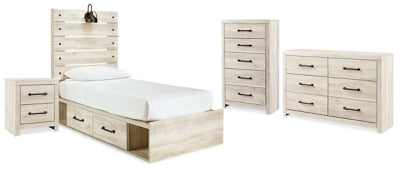 Juego de dormitorio Cambeck: cama individual, tocador, cómoda y mesita de noche