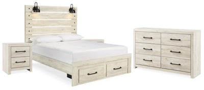 Cama de almacenamiento Cambeck Queen con panel, cómoda y 2 mesitas de noche
