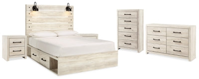 Cama de almacenamiento King, cómoda, sinfonier y 2 mesitas de noche Cambeck