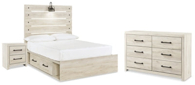 Cama con almacenaje, panel completo, cajonera y mesita de noche Cambeck