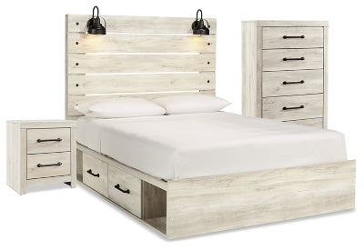 Cama de paneles Queen Cambeck con almacenamiento, cómoda y mesita de noche