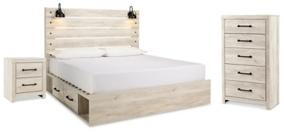 Cama King con paneles, almacenaje, cómoda y mesita de noche Cambeck