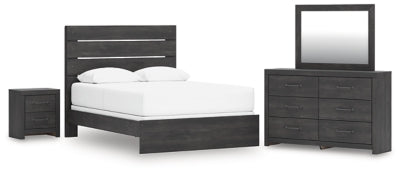 Cama Queen, Cómoda, Espejo y Mesita de Noche Delmorta