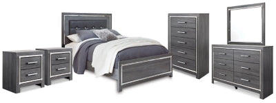 Cama Queen, Cómoda, Espejo, Chifonier y 2 Mesitas de Noche Lodanna