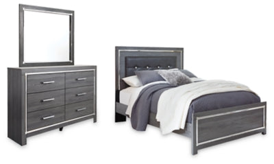 Lodanna Queen Upholstered Panel Bed, Dresser and Mirror