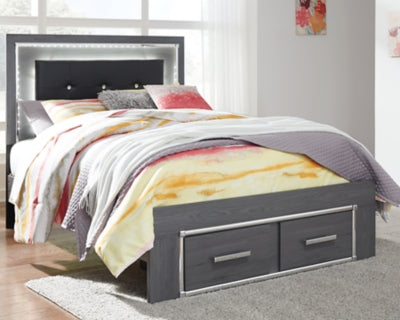 Cama con panel completo Lodanna con 2 cajones de almacenamiento
