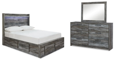 Cama, cómoda y espejo de almacenamiento de panel completo Baystorm