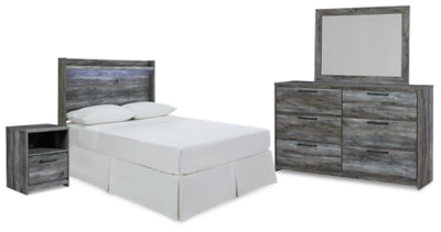 Cabecero, cómoda, espejo y mesita de noche de la cama Baystorm Full Panel