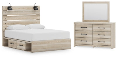 Senbry Queen Panel Bed with Storage, Dresser and Mirror