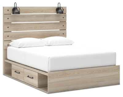 Cama matrimonial Senbry con paneles y almacenamiento