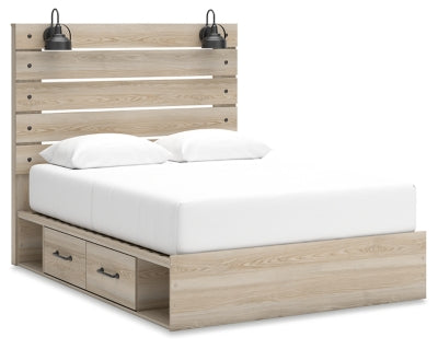 Cama matrimonial Senbry con paneles y almacenamiento