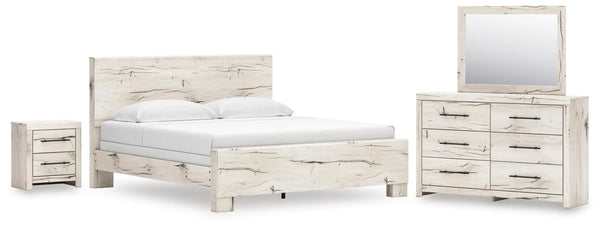 Cama con paneles, cómoda, espejo y mesita de noche Lawroy King