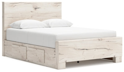 Cama matrimonial con panel completo Lawroy con almacenamiento
