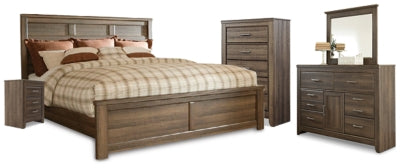 Cama Juararo California King con paneles, cómoda, espejo, chiffonier y mesita de noche