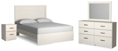 Cama Stelsie Queen con cómoda, espejo y mesita de noche