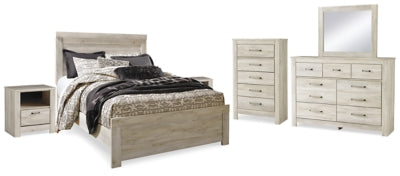 Cama Bellaby Queen con panel, tocador, espejo, cómoda y 2 mesitas de noche