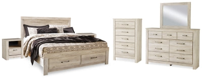 Cama Bellaby King, tocador, espejo, cómoda y 2 mesitas de noche