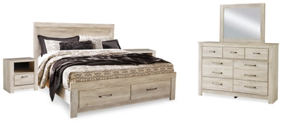 Cama con almacenamiento Bellaby King, tocador, espejo y 2 mesitas de noche