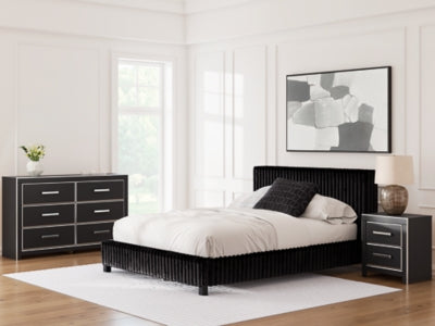 Birmonton Queen Upholstered Bed, Dresser and Nightstand