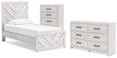 Cama de dos paneles, tocador y cómoda Cayboni