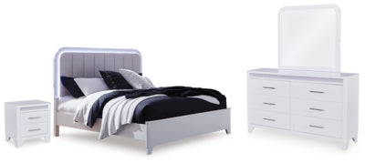 Cama, cómoda, espejo y mesita de noche Frostlyn Queen
