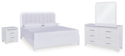 Cama con paneles, cómoda, espejo y mesita de noche Frostlyn King