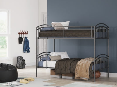 Hilletran Twin over Twin Bunk Bed and 2 Mattresses