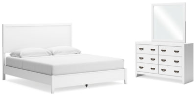 Cama de paneles King, tocador y espejo Binterglen