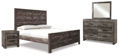 Cama con paneles King Crossbuck Wynnlow, tocador, espejo y mesita de noche