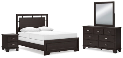 Cama Queen, Cómoda, Espejo y Mesita de Noche Covetown