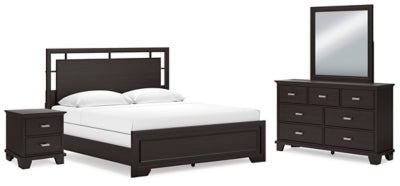 Cama con panel King, tocador, espejo y mesita de noche Covetown
