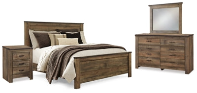 Cama Trinell Queen, Cómoda, Espejo y Mesita de Noche