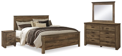 Cama con paneles, cómoda, espejo y mesita de noche Trinell King