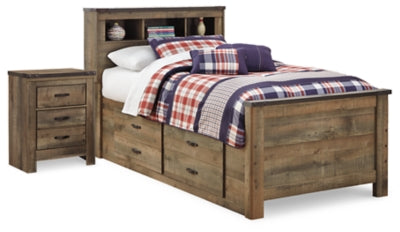 Cama Trinell de paneles dobles con almacenamiento y mesita de noche