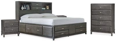 Cama de almacenamiento King, cómoda y 2 mesitas de noche Caitbrook