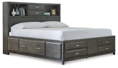 Cama de almacenamiento Queen Caitbrook con 8 cajones