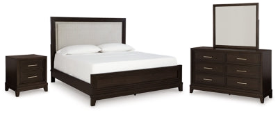 Cama de paneles, tocador, espejo y mesita de noche Neymorton King