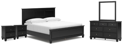 Cama King, cómoda, espejo y 2 mesitas de noche Lanolee