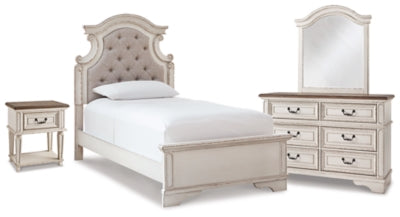Cama doble Realyn, tocador, espejo y mesita de noche
