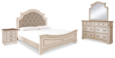 Juego de dormitorio Realyn California King: cama con paneles, tocador, espejo y mesita de noche