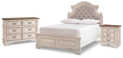 Cama de panel completo, cómoda y mesita de noche Realyn