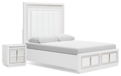 Cama con almacenaje y mesita de noche Chalanna Queen