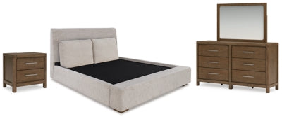 Cabalynn King Cama tapizada, cómoda, espejo y mesita de noche